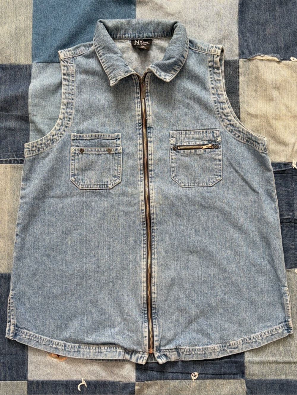 VTG New York & Co NY Jeans Denim Vest Zip Up Utility 100% Cotton Size XL 90s